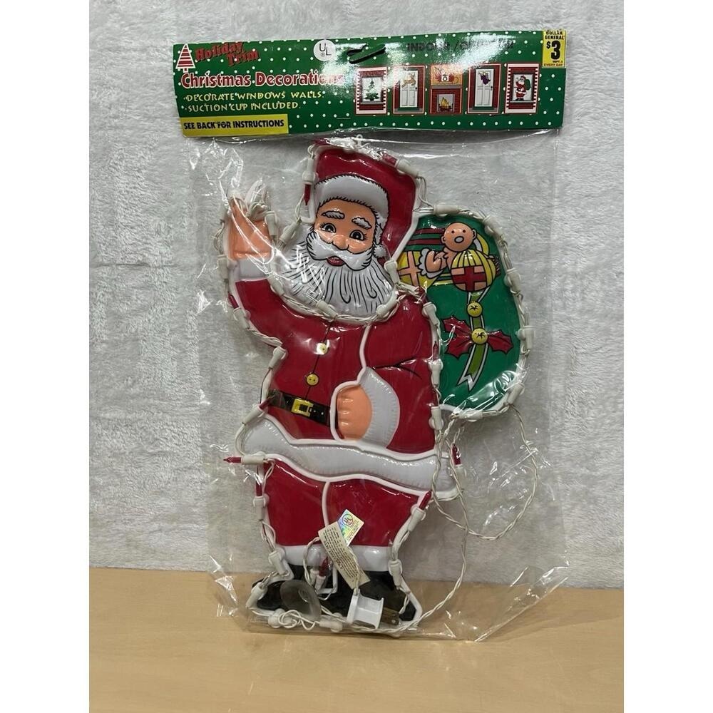 NOS Holiday Trim Santa Lighted Window Decoration Vintage Style 17"